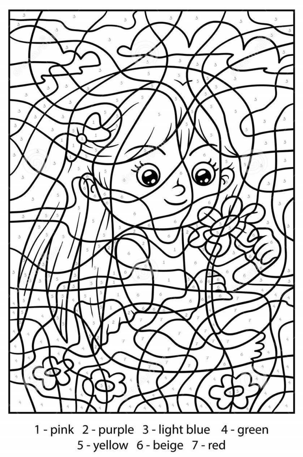 Girl with a flower color by number Color By Number