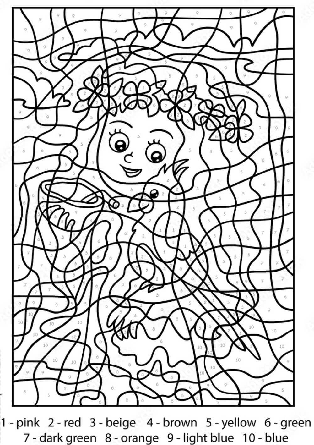Girl with a parrot color by number Color By Number