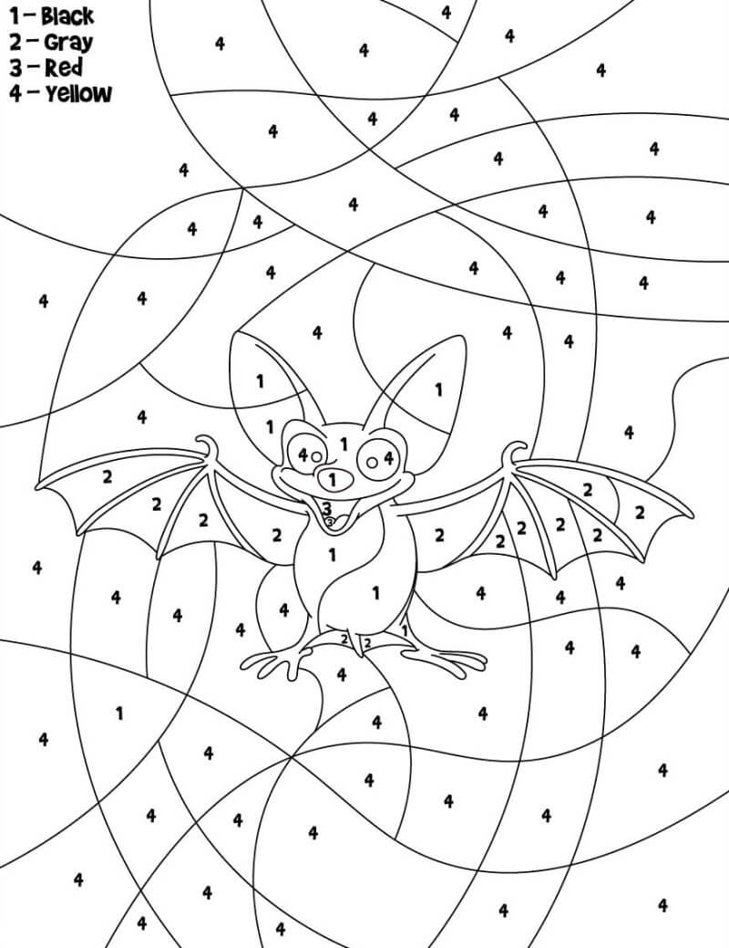 Halloween Bat color by number