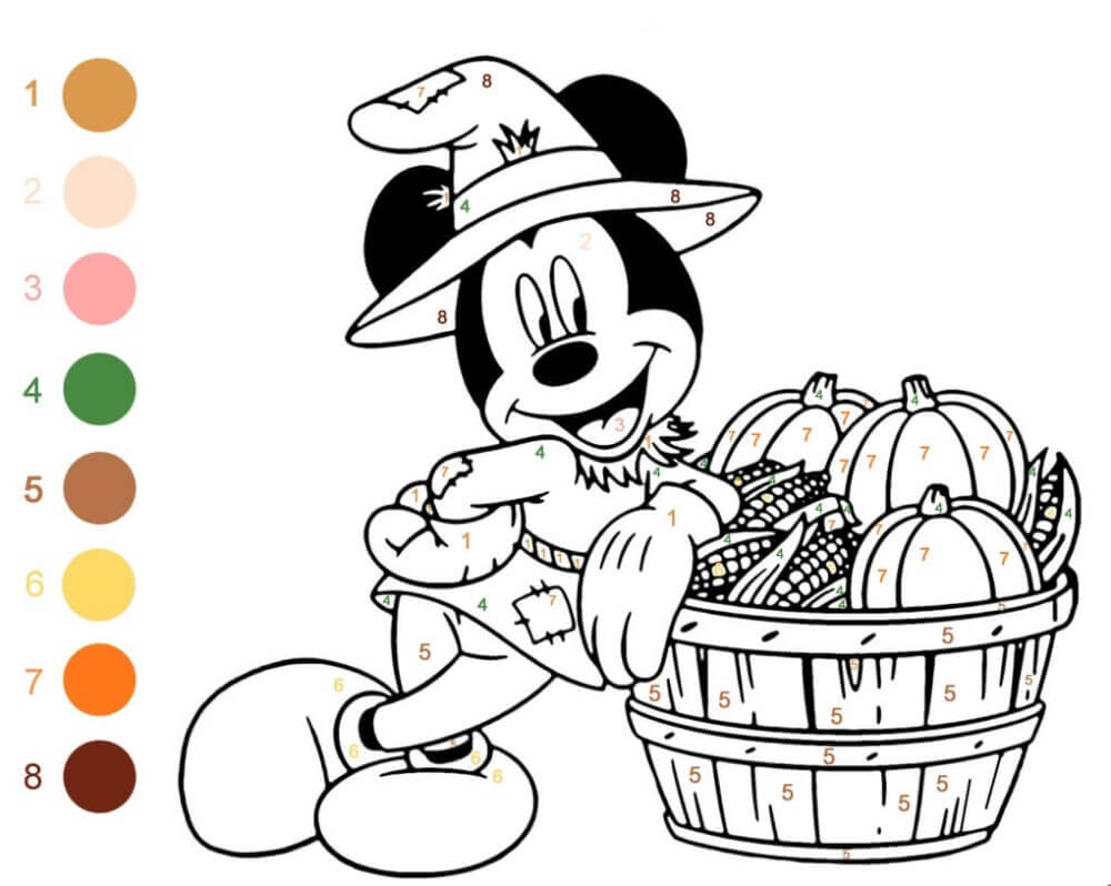 Halloween Mickey mouse color by number