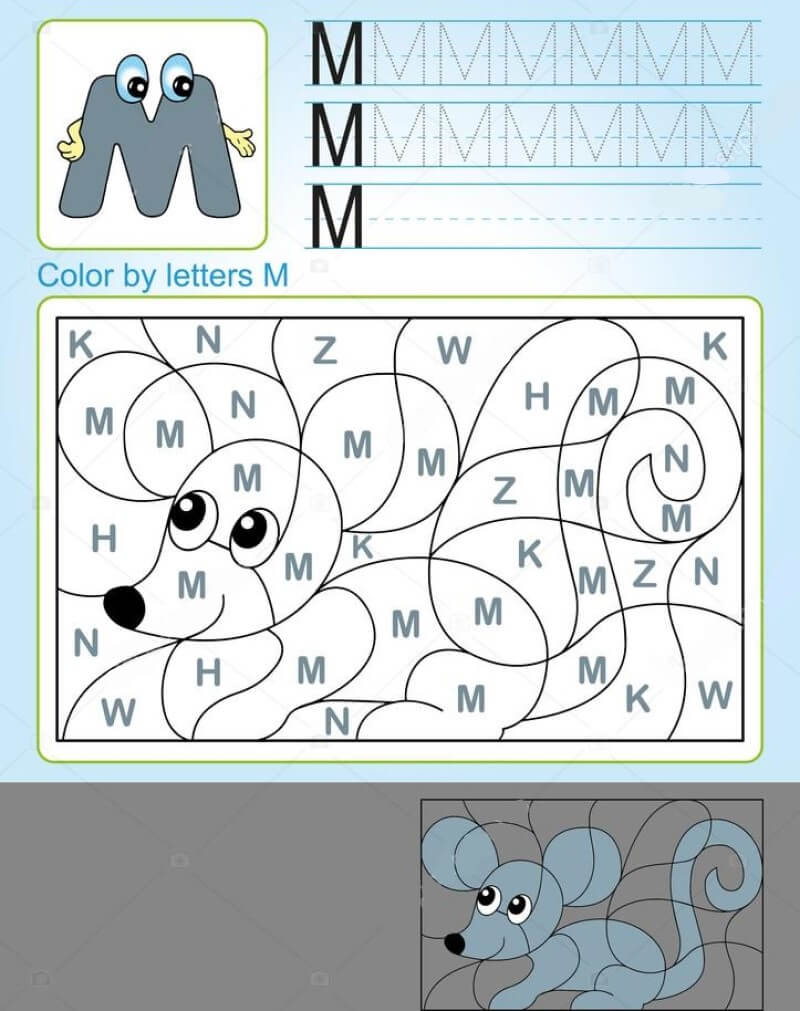 Letter M in Mouse color by number