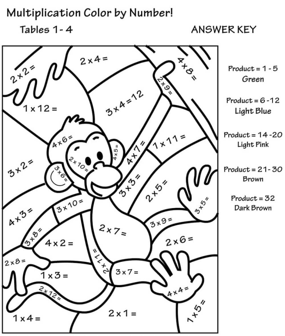 Monkey swinging on the tree color by number
