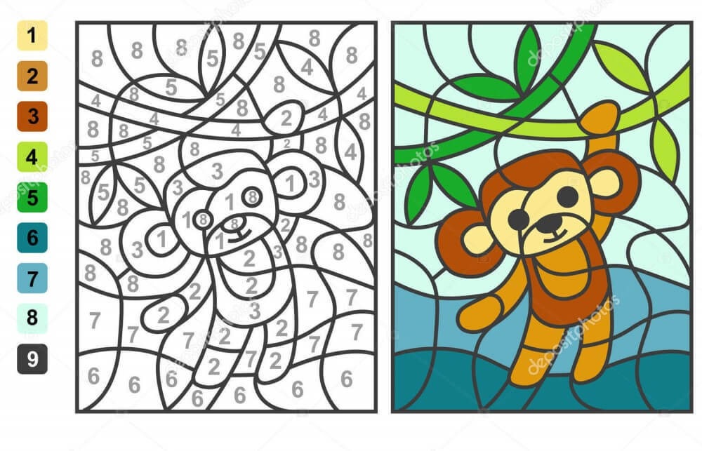 Monkey with big ears color by number