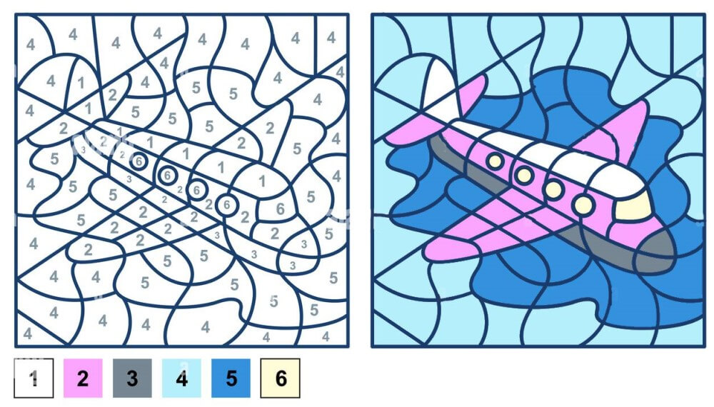 Pink plane color by number