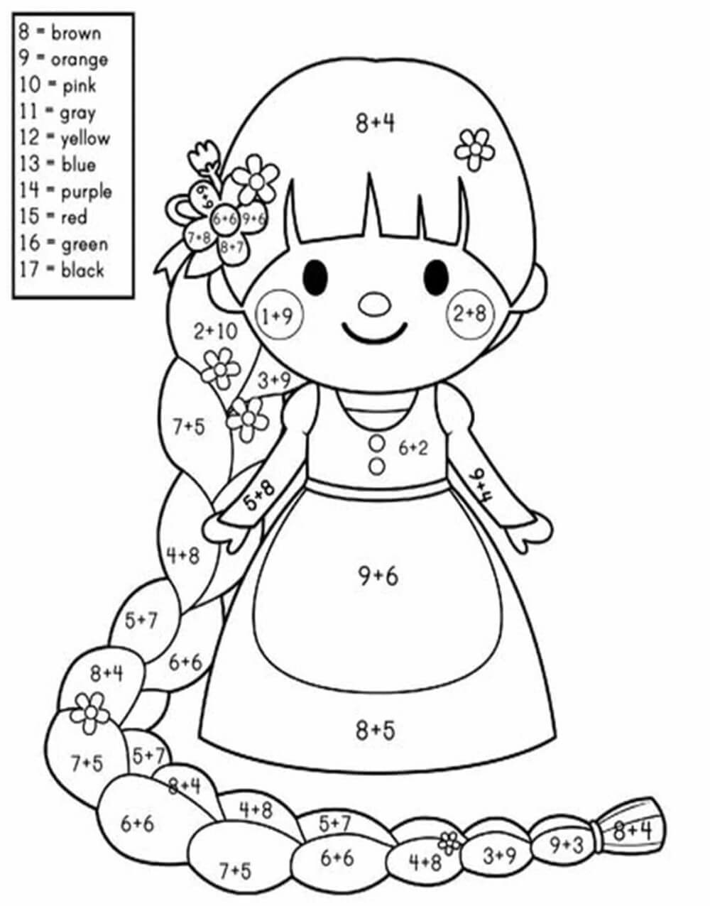 Princess with long hair color by number Color By Number