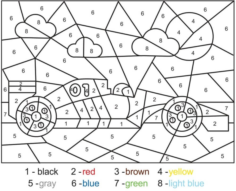 Race car color by number