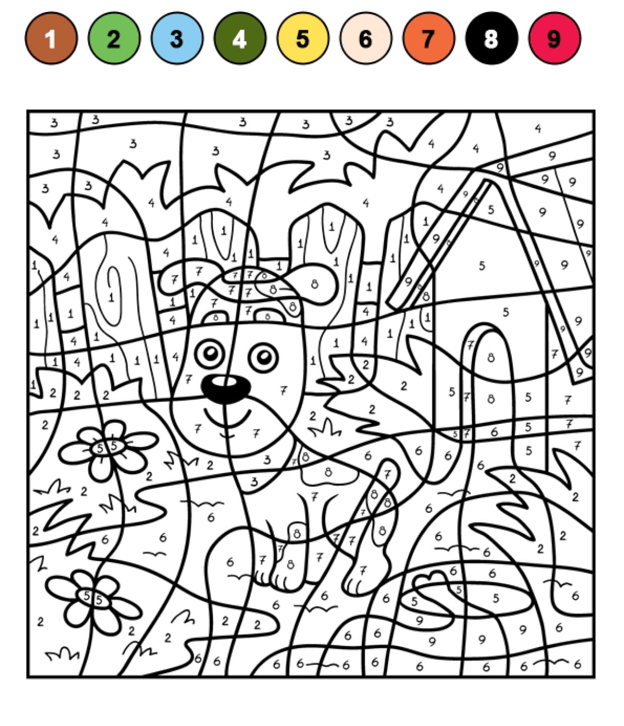 Smiling dog color by number