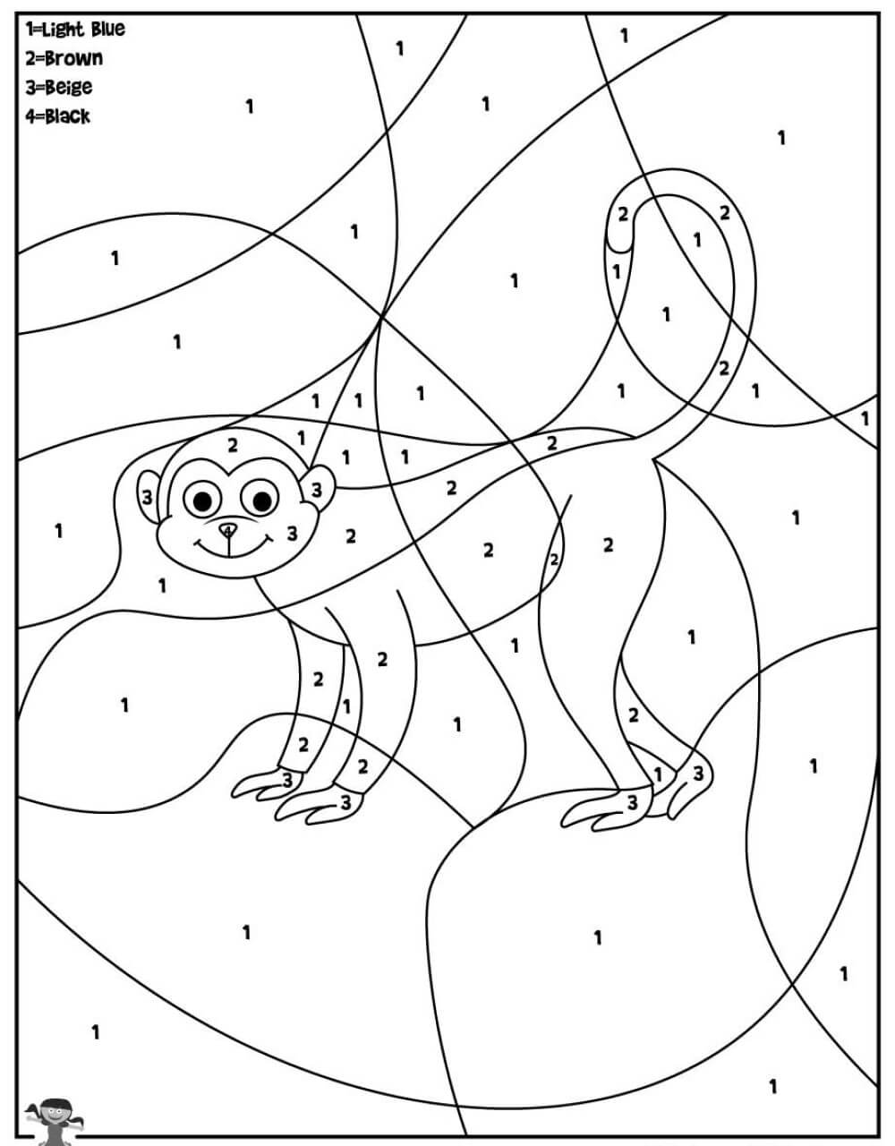 Smiling monkey color by number