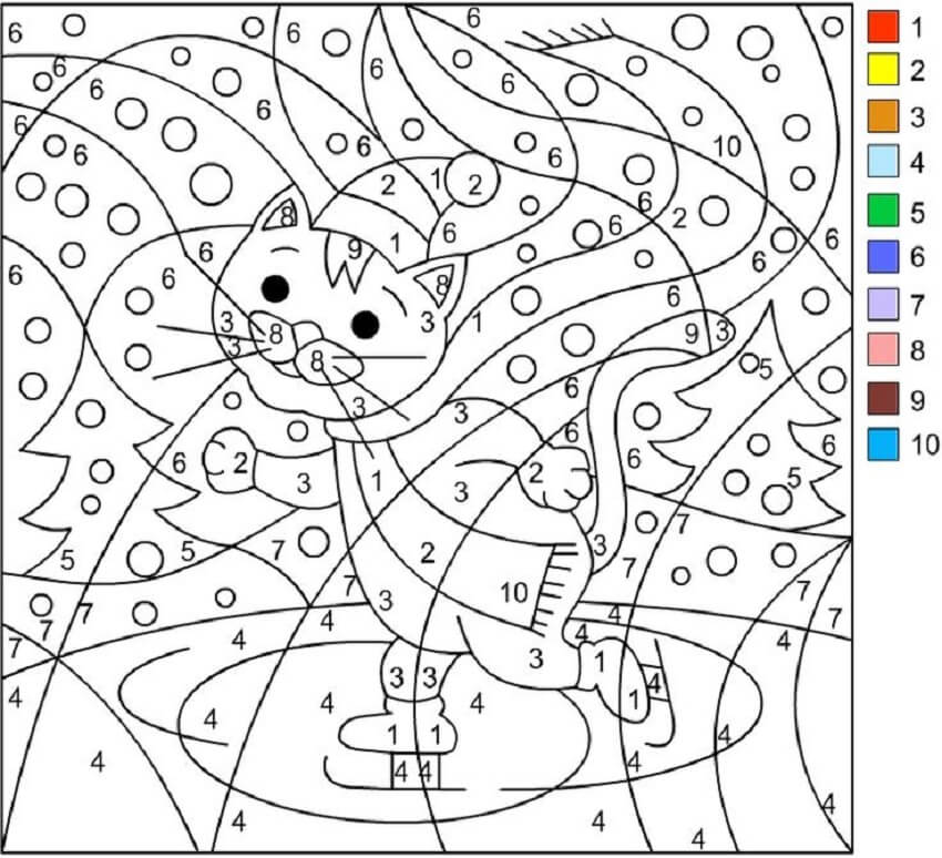 Snow cat color by number
