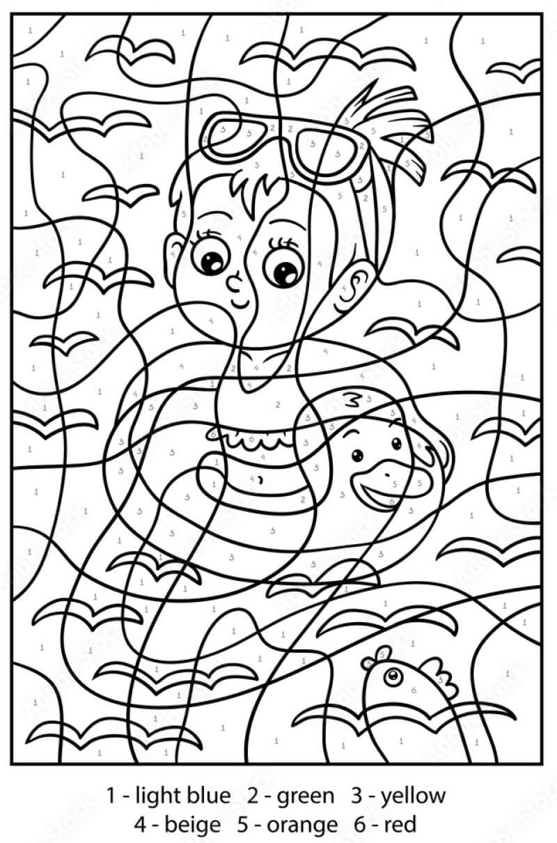 Swimming girl color by number Color By Number