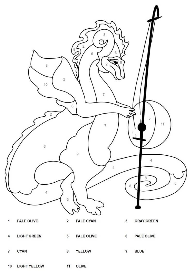 The dragon plays the lute color by number