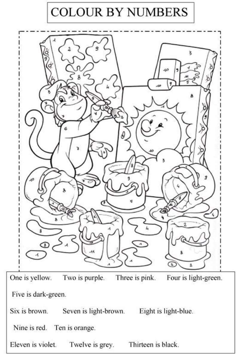 The monkey is painting color by number