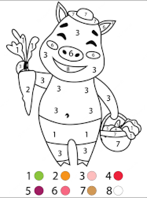 The pig is harvesting carrots color by number