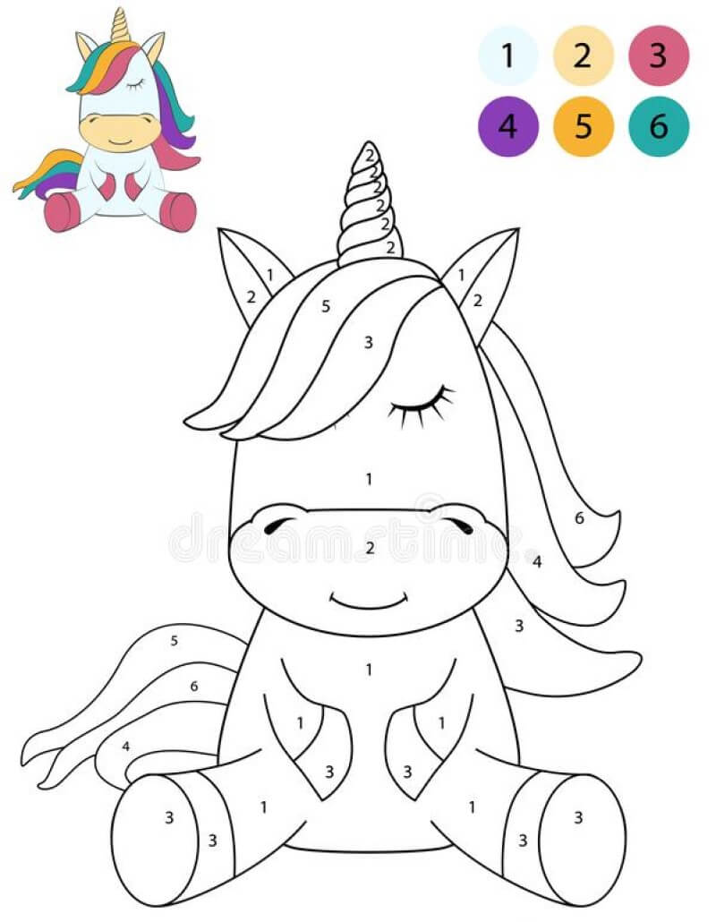 The unicorn is closing its eyes color by number