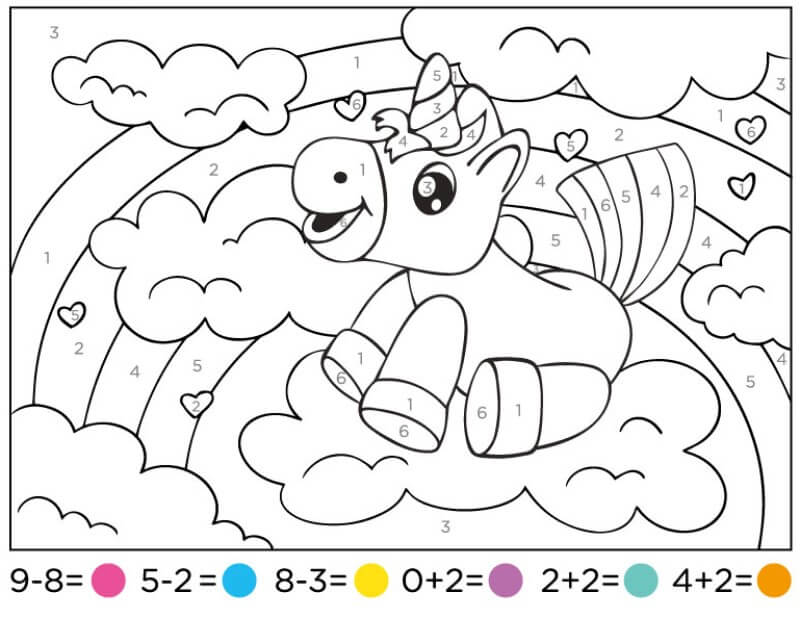 The unicorn is sitting color by number