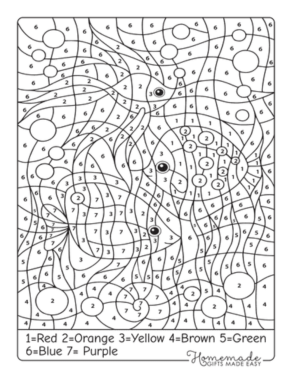 Three little fish color by number