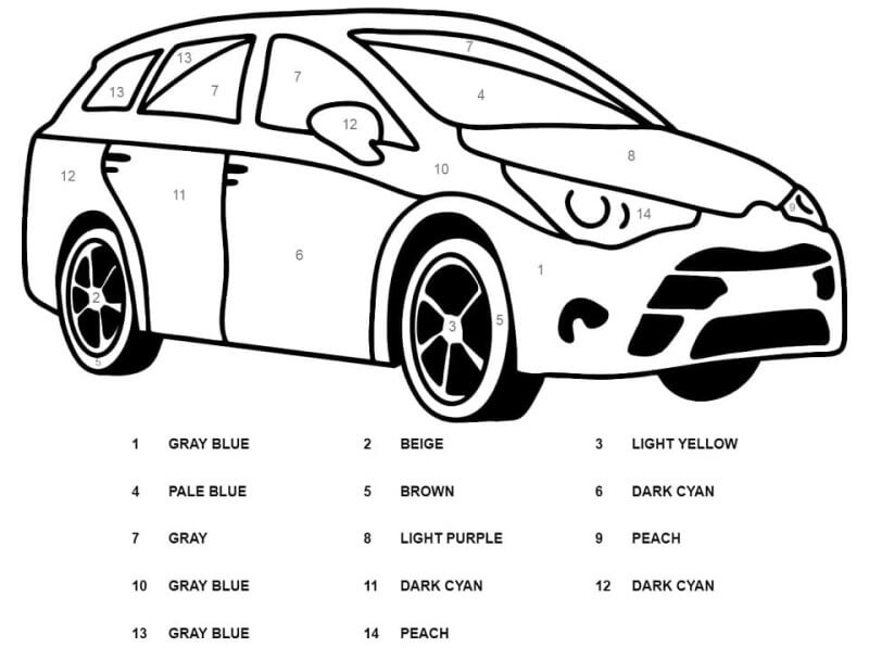 Toyota car color by number