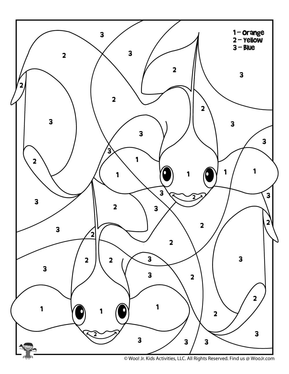Two fish with big tail color by number