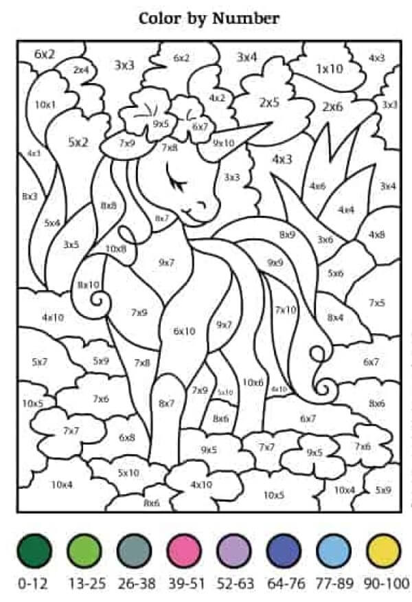 Unicorn and small horn color by number