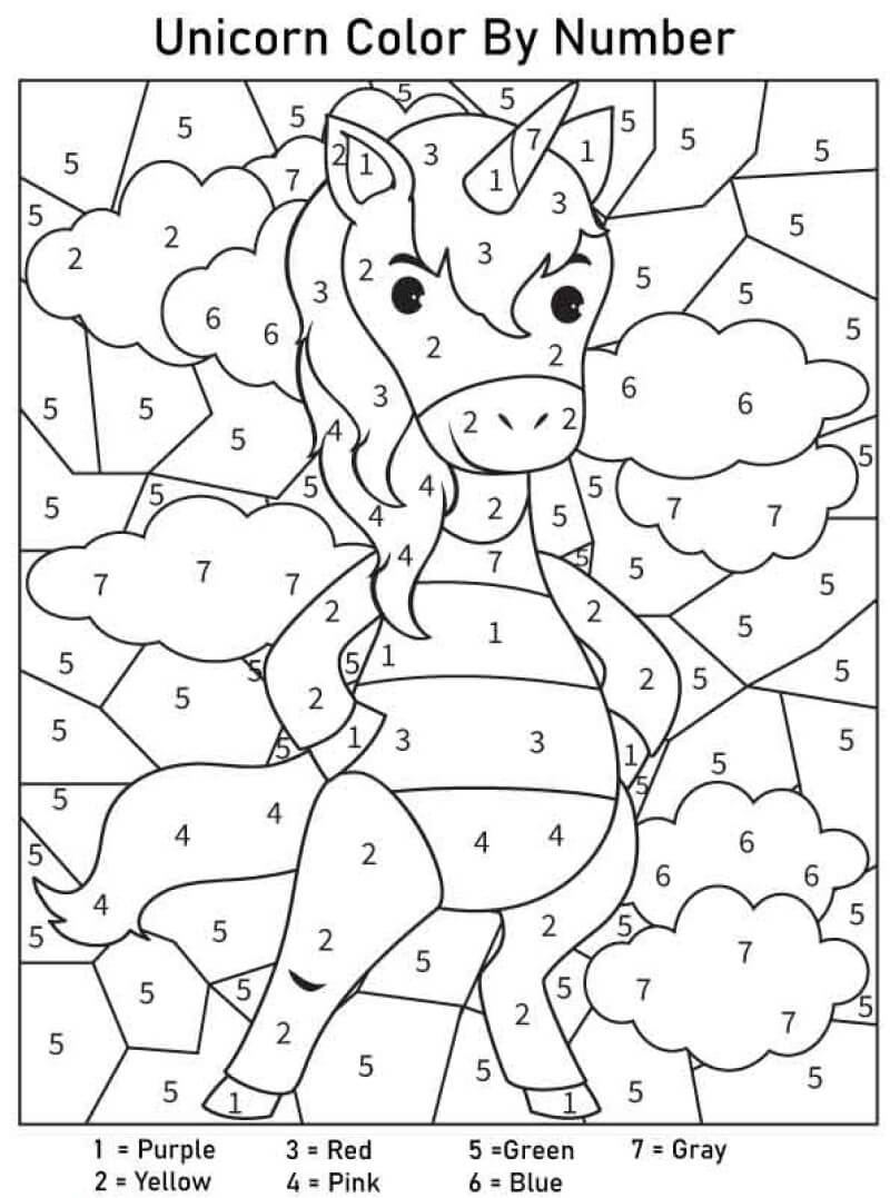 Unicorn standing on 2 legs color by number
