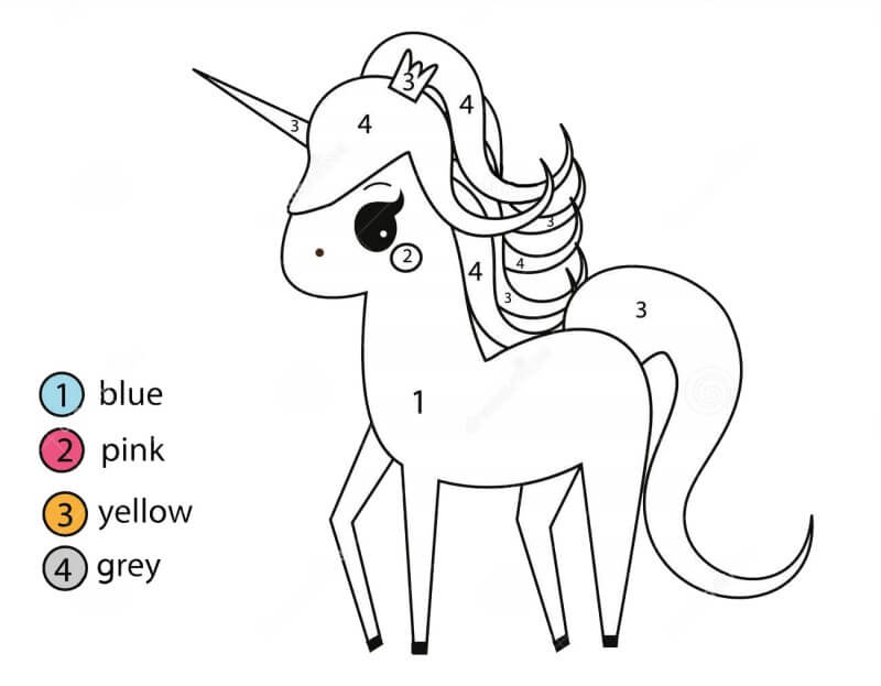 Unicorn with brooch color by number
