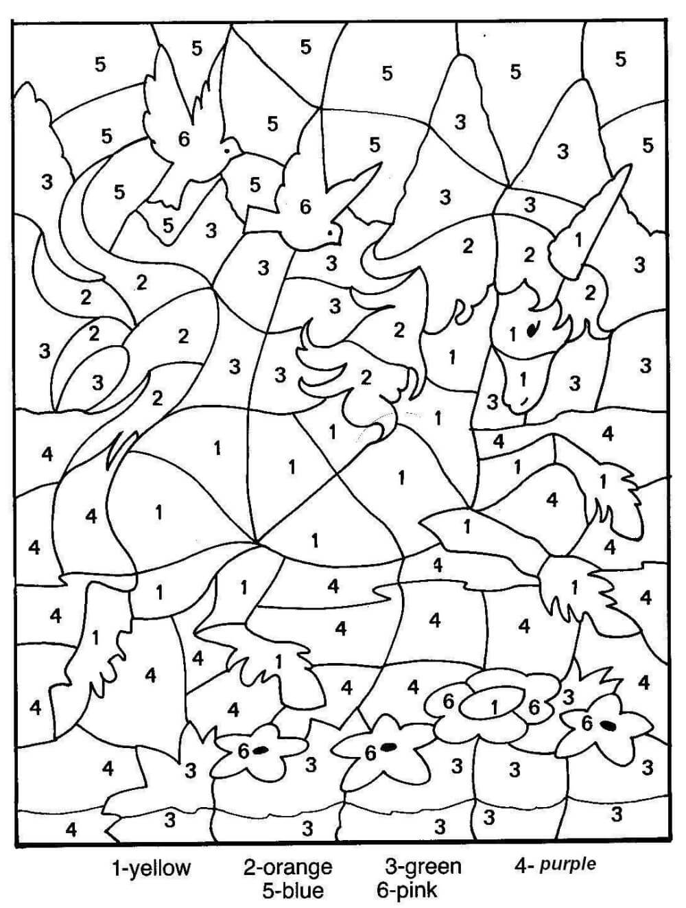 Unicorns and birds color by number