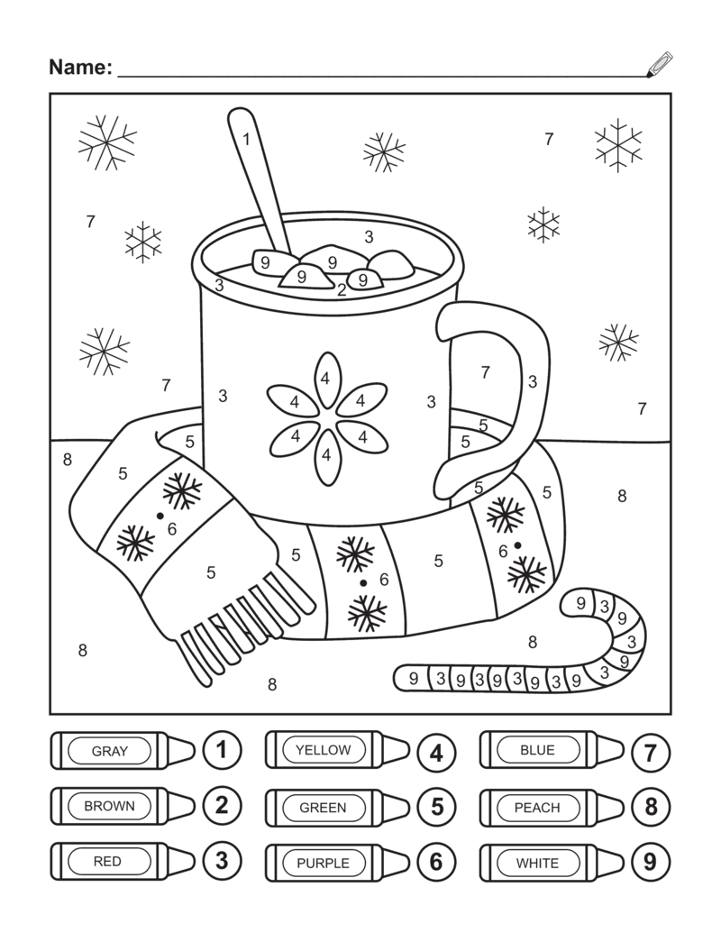 1 cup of hot tea on Christmas day color by number