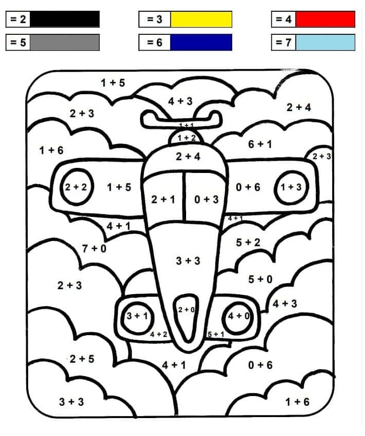 Airplane Addition Color By Number