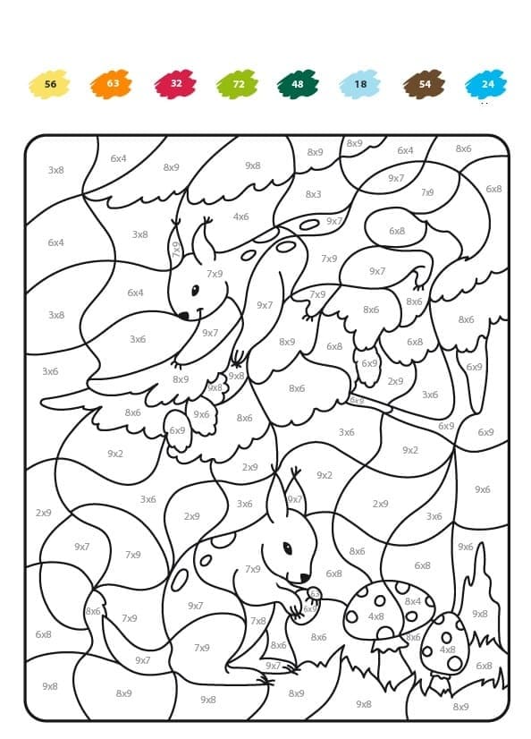 Animals Multiplication Color By Number