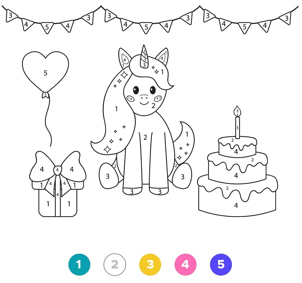 Birthday Unicorn Color By Number