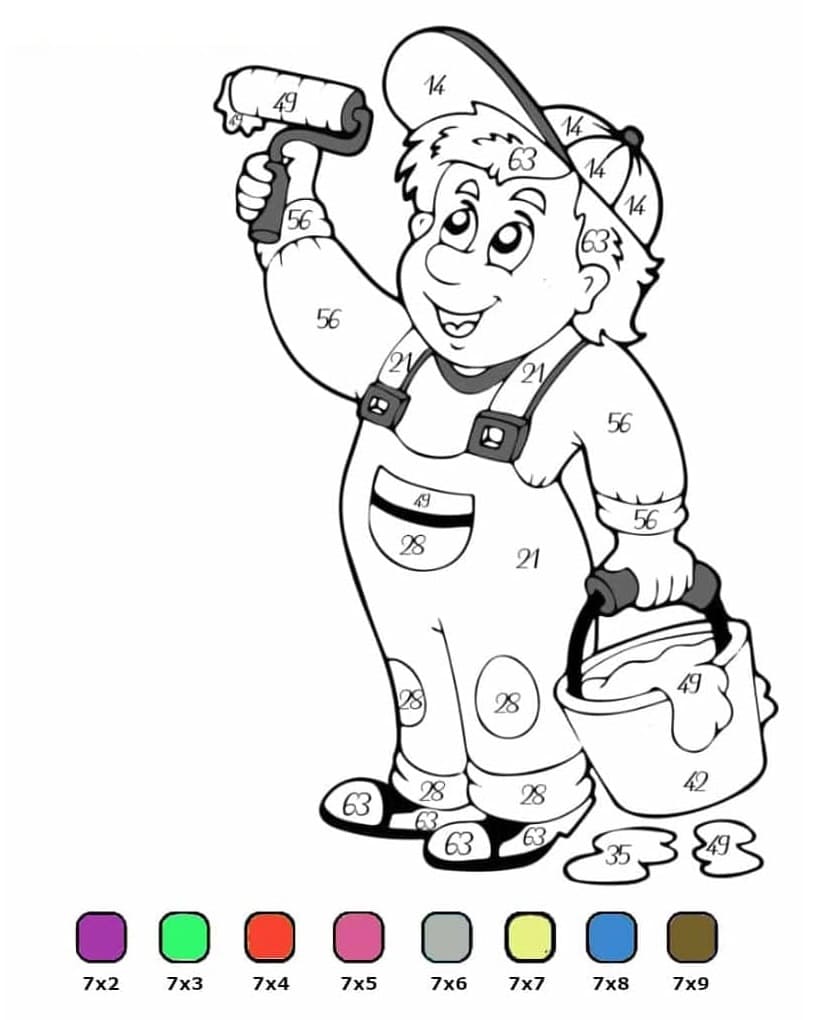 Boy Multiplication Color By Number