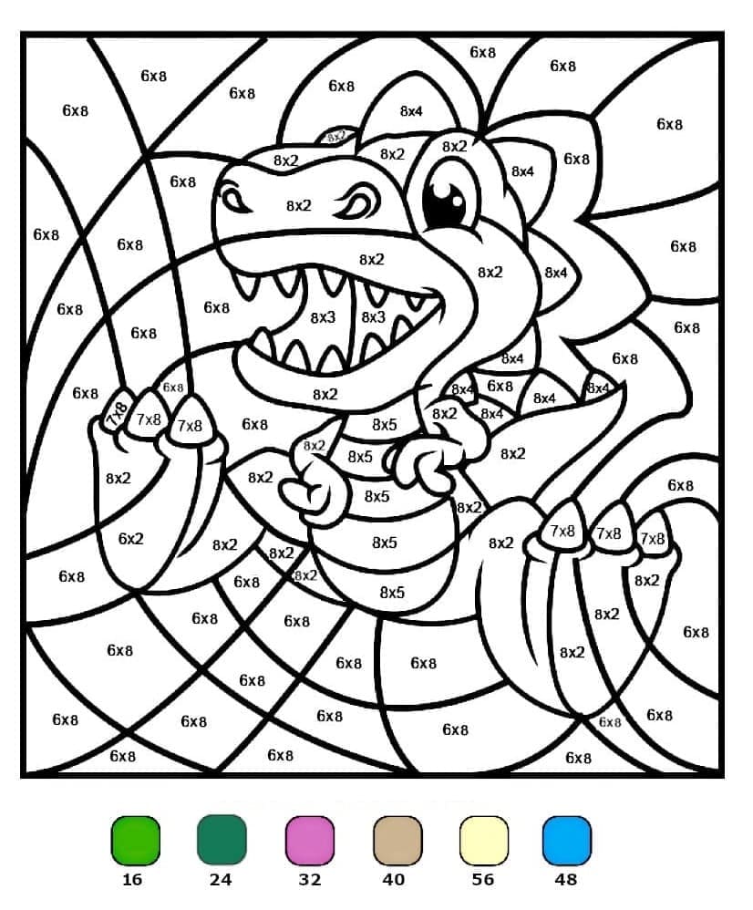 Cute Dinosaur Multiplication Color By Number
