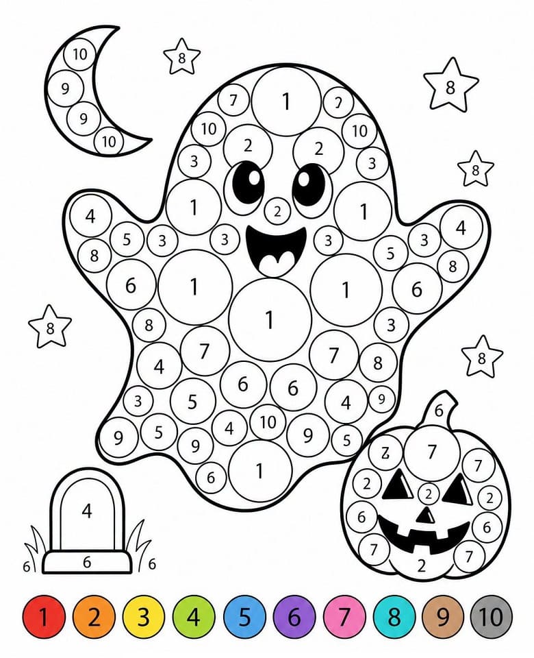 Ghost Halloween Color By Number