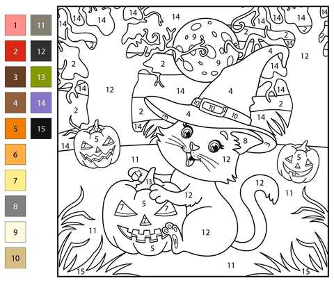 Halloween Cat Color by Number