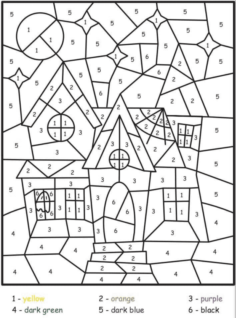 Halloween House Color by Number for kids