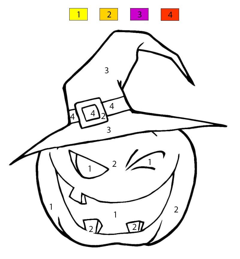 Halloween Pumpkin with Wicth Hat Color By Number