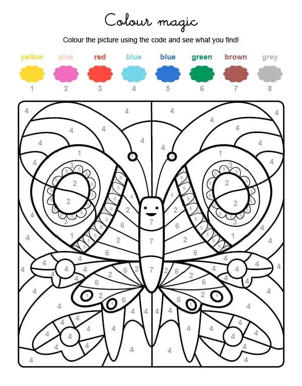 Happy Butterfly Color By Number