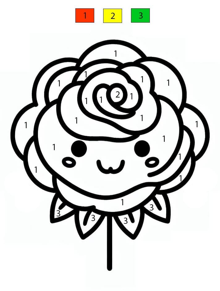 Happy Rose Flower Color By Number
