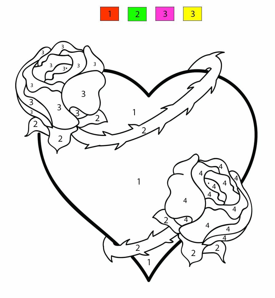Heart with Roses Color By Number