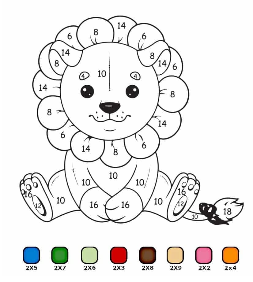 Lion Multiplication Color By Number