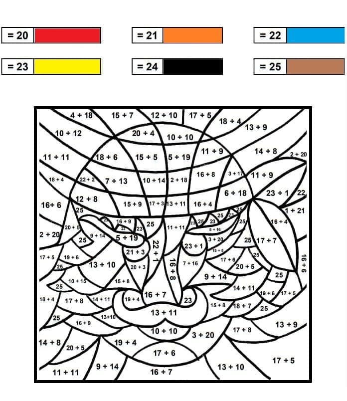Pirate Addition Color By Number