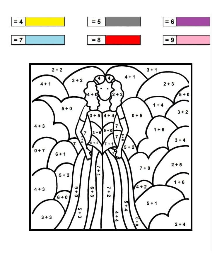 Princess Addition Color By Number