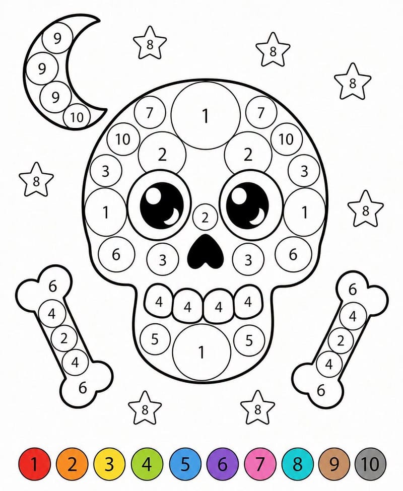 Skeleton Halloween Color By Number