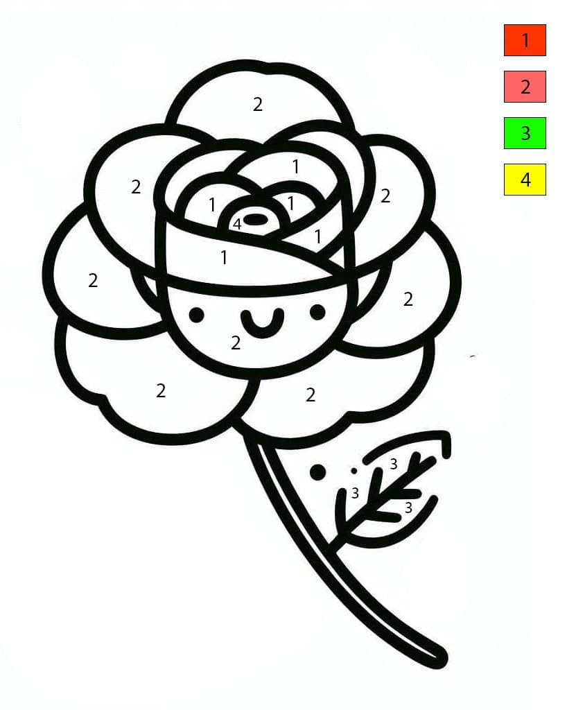 Smiling Rose Flower Color By Number