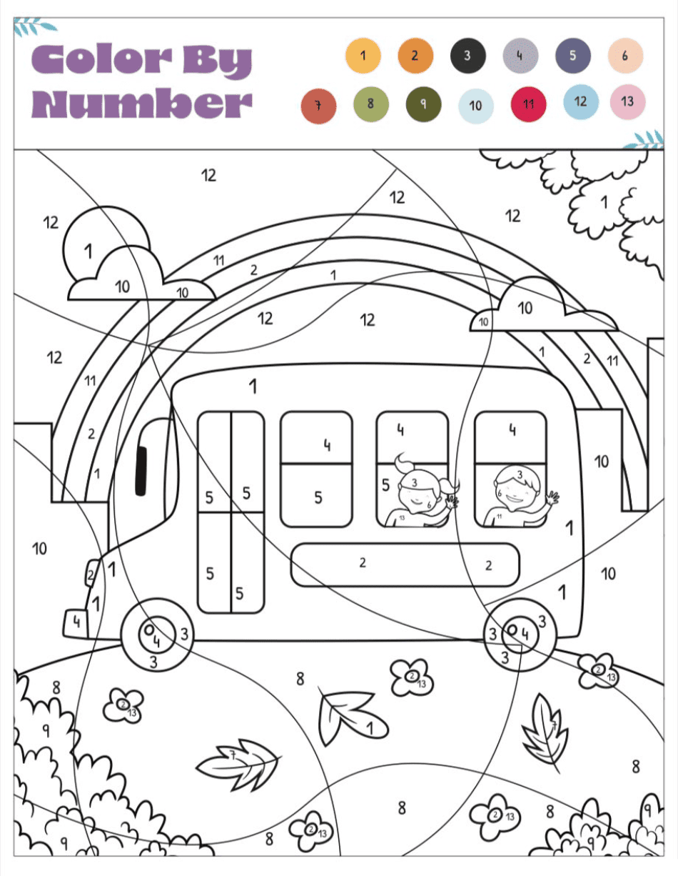 A Bus in the Fall Color by Number Color By Number
