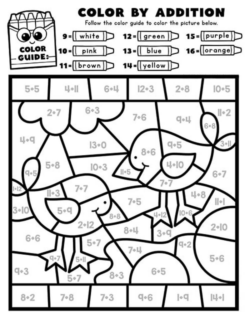 Addition bird color by number