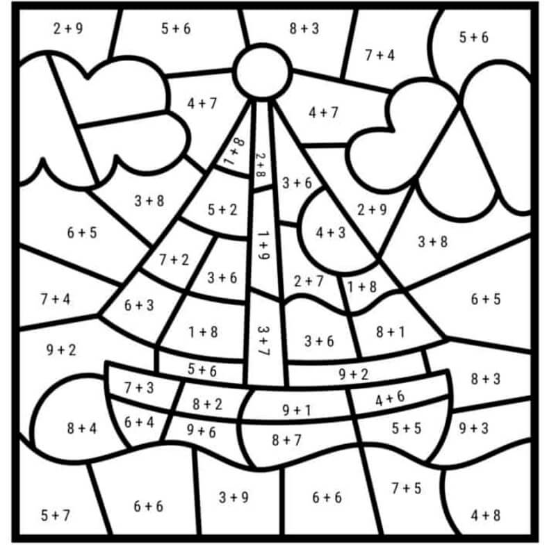 Addition boat color by number