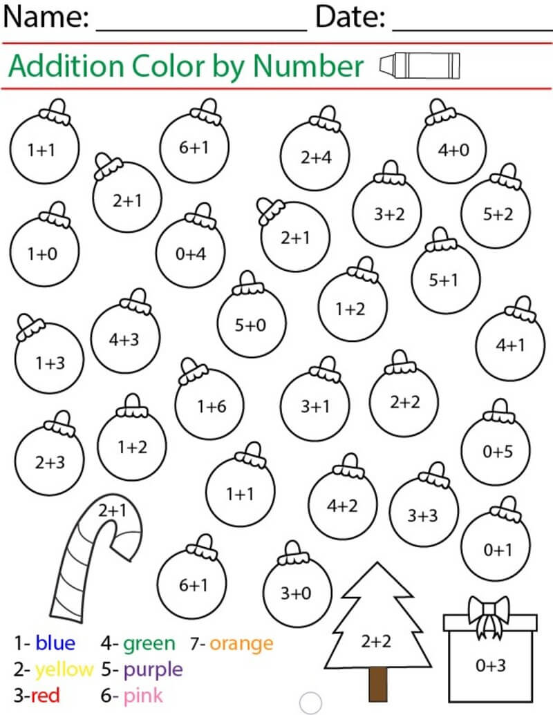 Addition christmas color by number