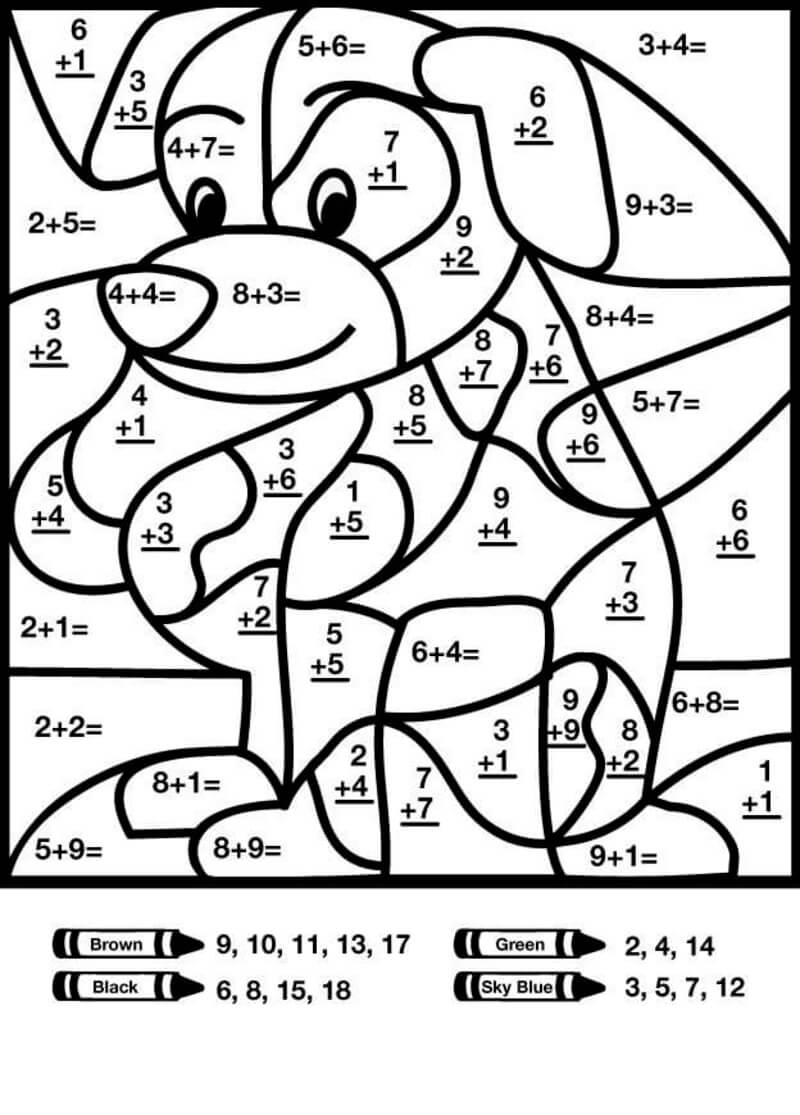 Addition dog color by number