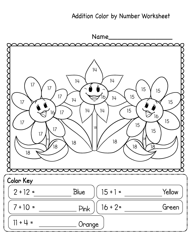 Addition flowers color by number